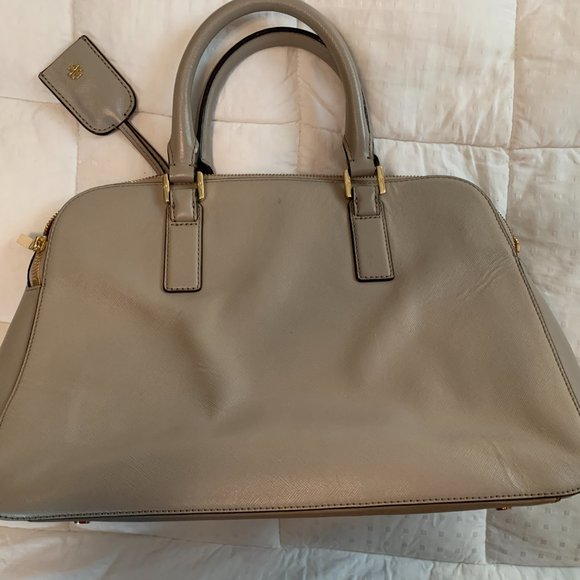 TORY BURCH Robinson Triple-Zip Satchel Saffiano Leather Grey (MSRP $550) - mint - Picture 4 of 9